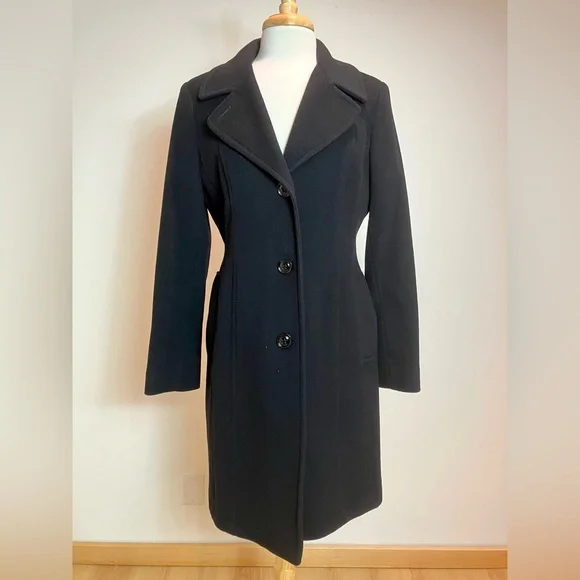 ANNE KLEIN - BLACK WOOL & CASHMERE COAT - Picture 1 of 5